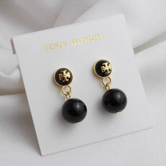⭐️Host Pick⭐️Tory Burch Black Pearl Gold Kira Drop Earrings - Picture 3 of 9